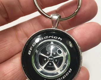 Vintage Chevrolet Chevelle SS Chrome Mag Wheel Rim BF Goodrich Tire 1.2" Diameter Keychain Chevy Muscle Cars