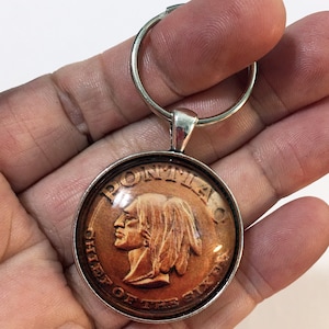 Vintage Pontiac Indian Chief Of The Sixes Grille Emblem Badge Logo  1.2" Diameter Keychain