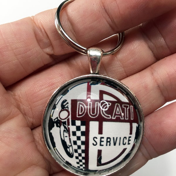 Vintage Ducati Motorcycles Service Sign Logo 1.2" Diameter Keychain