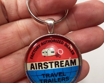 Vintage Airstream Travel Trailer Factory Authorized Dealer Sign Jewelry 1.2" Diameter Keychain