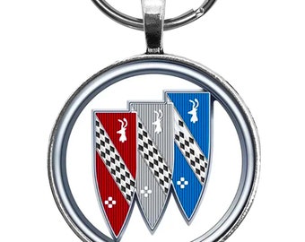 Vintage Chrome Buick Red White Blue Tri Crest Badge Emblem Logo  1.2" Diameter Keychain