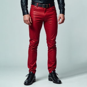 Men&#39;s Genuine Sheep Leather Pants - Red Leather Pants - Leather Jeans - Gift for Men - Made to Order, Real Leather Pants