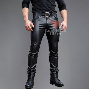 Made To Order Custom Made Sheep Leather Pants - Black Leather Pants - Leather Jeans - Biker Pants - Handmade Pants For Men