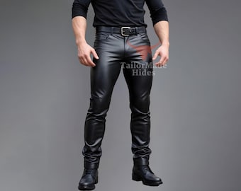Made To Order Custom Made Sheep Leather Pants - Black Leather Pants - Leather Jeans - Biker Pants - Handmade Pants For Men