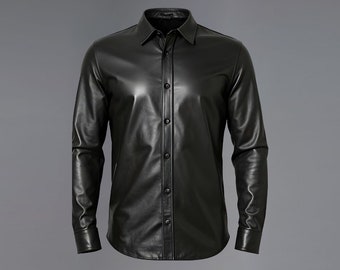 Camisa de piel de oveja auténtica hecha a mano Estilo clásico negro