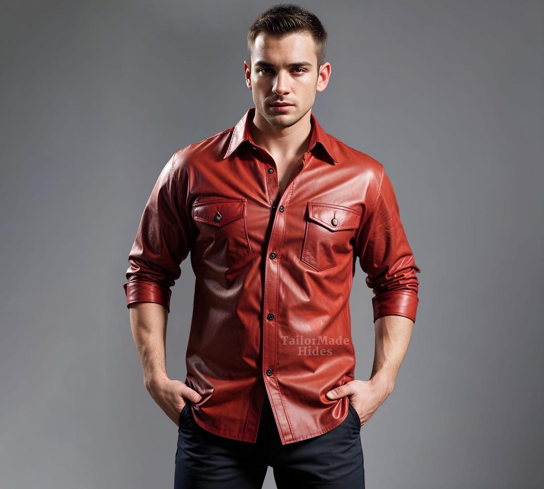 Mens Red Leather Shirt