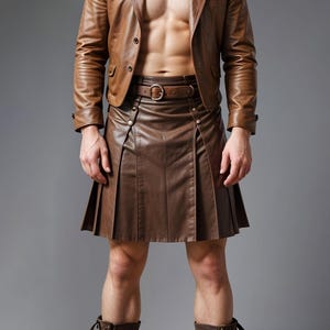 Genuine Brown Leather Kilt - Latest Design Leather Pleated Cosplay Costume Kilt - Handmade Kilt