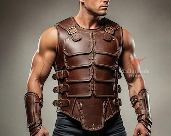 Armadura de cuero hecha a mano: disfraz de guerrero masculino, estilo gótico