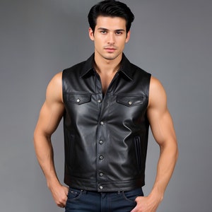 Handmade Made To Order Leather Vest for Men - Genuine Sheep Leather Vest - Custom Size Black Leather Vest - Biker Vest