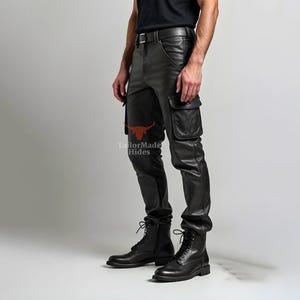 Echte schapenleren cargobroek heren - zwarte leren broek - leren jeans - handgemaakte echt leren broek