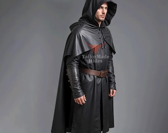 Handmade Genuine Leather Hooded Cloak: Cosplay Costume