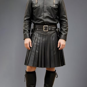 Genuine Black Leather Kilt - Gothic Kilt - Latest Design - Pleated Leather Cosplay Costume Kilt