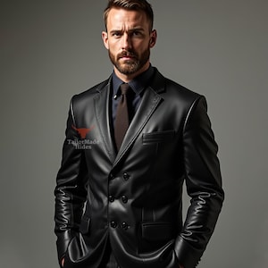 Black Leather Blazer | Handmade Mens Black Long Leather Blazer Coat | Gift For Husband | Causal Coat