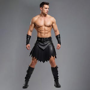 Genuine Black Leather Kilt - Latest Design - Gladiator Leather Cosplay Costume Kilt