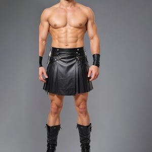Genuine Black Leather Kilt - Latest Design Leather Cosplay Costume Kilt - Handmade Kilt