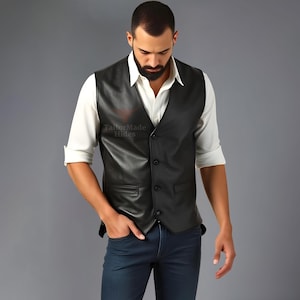 Genuine Sheep Leather Vest - Black Leather Vest - Biker Vest - Party Vest - Gift for Men