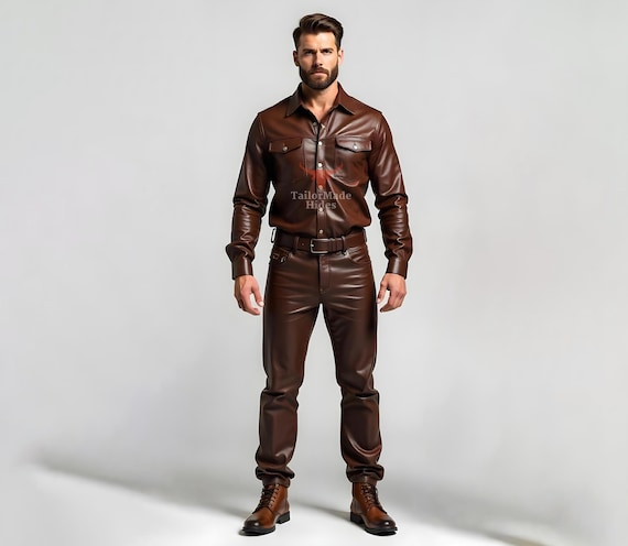 Handcrafted Brown Sheepskin Leather Pant and Shirt Made to Order