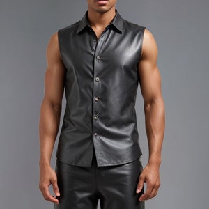 Sleeveless Leather Shirt for Men - Genuine Sheep Leather Vest - Handmade Custom Size Black Leather Vest - Biker Vest