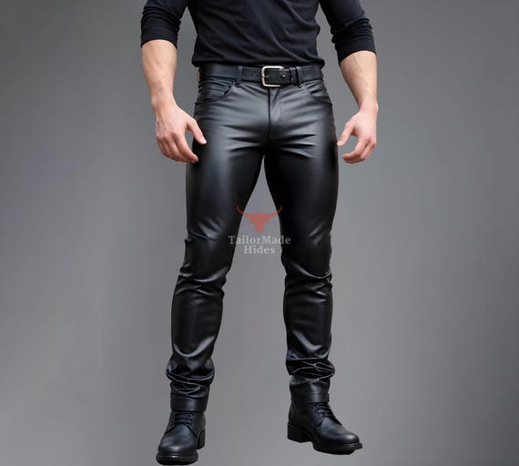 Custom Made Sheep Leather Pants: Handmade Black Biker Jeans - Etsy