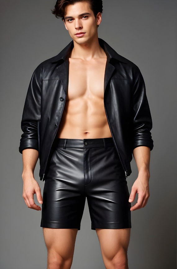 Mens genuine leather shorts discount
