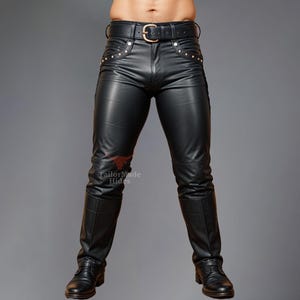 Men&#39;s Genuine Sheep Leather Pants - Black Leather Pants - Leather Jeans - Gift for Men - Handmade Leather Pants