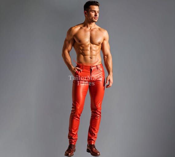 Handmade Red Sheep Leather Pants: Men's Leather Jeans - Etsy