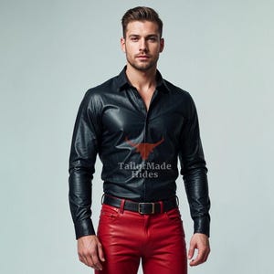 Handmade Black Sheepskin Leather Shirt - Classic Style for Men