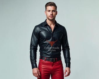 Camicia in pelle di pecora nera fatta a mano - Stile classico per uomo