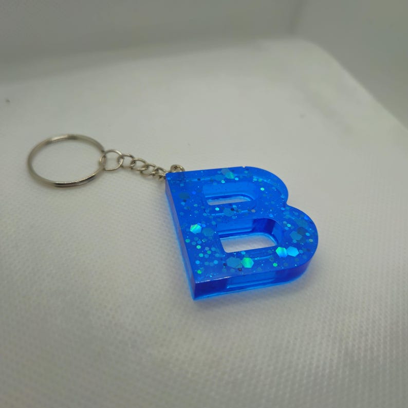 Personalized Glitter Resin Initial Keychain | Custom Monogram Keyring ...