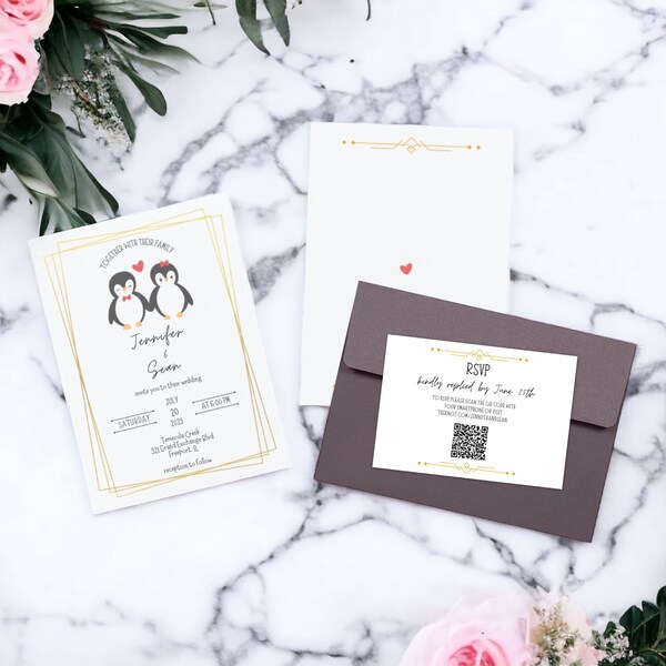 Penguin Wedding Invitations - Etsy