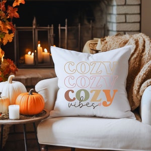 Cozy Vibes Square Pillow, Fall Home Decor, Fall Pillow Cover, Autumn Decor Pillow, Fall Accent Pillow, Farmhouse Decor, Farmhouse Pillow