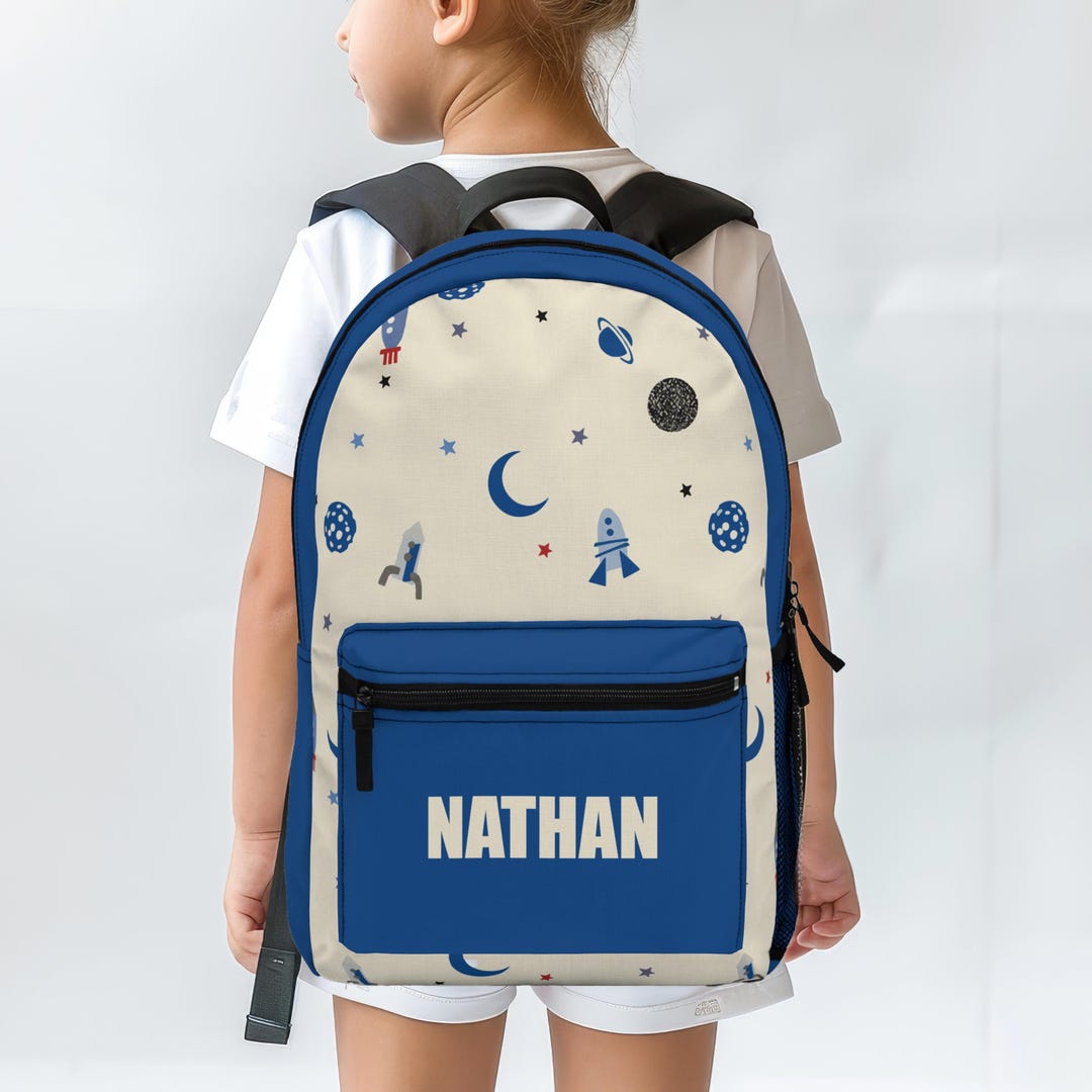Personalized Outerspace Name Backpack, Custom Rocket Ship School Bag ...