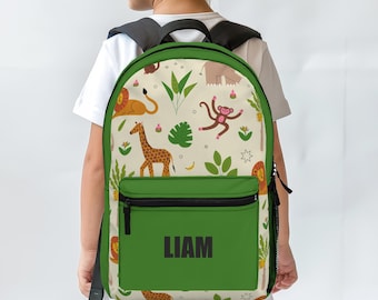 Personalized Jungle Animal Name Backpack, Custom Animal School Bag For Kids and Toddlers Gift