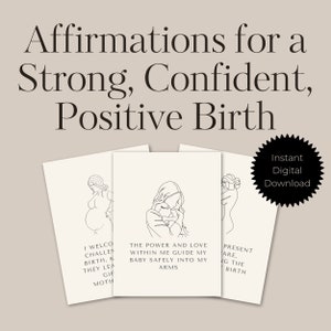 20 cartes d'affirmation de soi, imprimables en téléchargement numérique, esthétique neutre, paroles d'affirmation positives pour une naissance forte et puissante