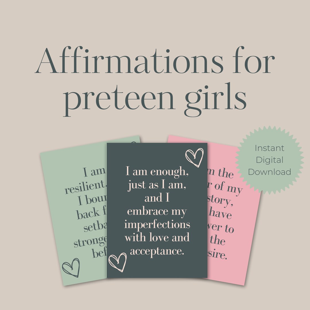 20 Affirmation Cards Printable for Preteen Girls Postcard Size NEUTRAL ...