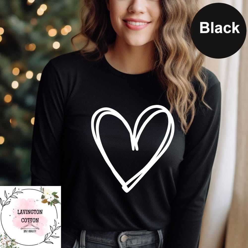 Heart Line Long Sleeve, Hand Drawn Heart Long Sleeve, Valentines Day Heart Long Sleeve, Couples Matching Tee,Valentine’S Day Long Sleeve