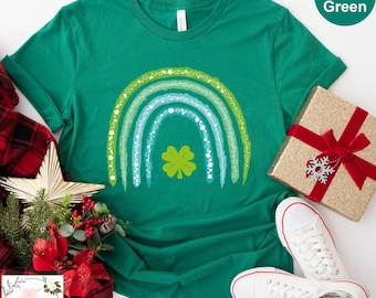 Shamrock Rainbow St Patrick's Day Shirt, Cute St Paddys Shirt,Funny Irish Shirt, Clover Leopard St Patrick's Day T-Shirt, Happy Shamrock Tee
