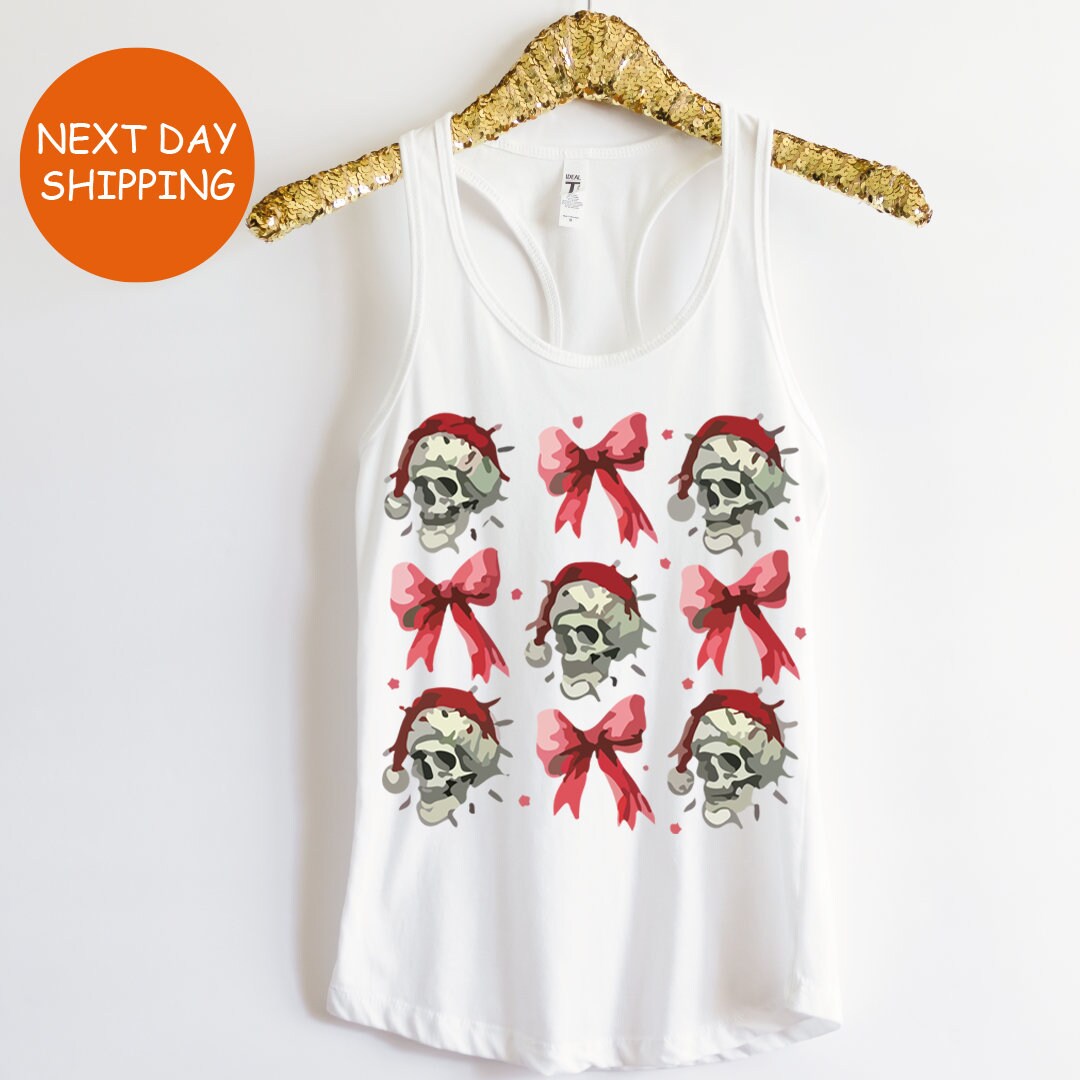 Skull Winter Top, Skull Tank With Santa Tank Top, Christmas Tshirt ...