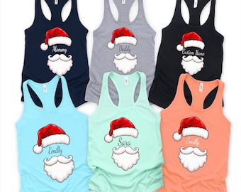 Custom Family Name With Santa Hat Christmas Tank Top, Personalized Matching Family Tanktop
