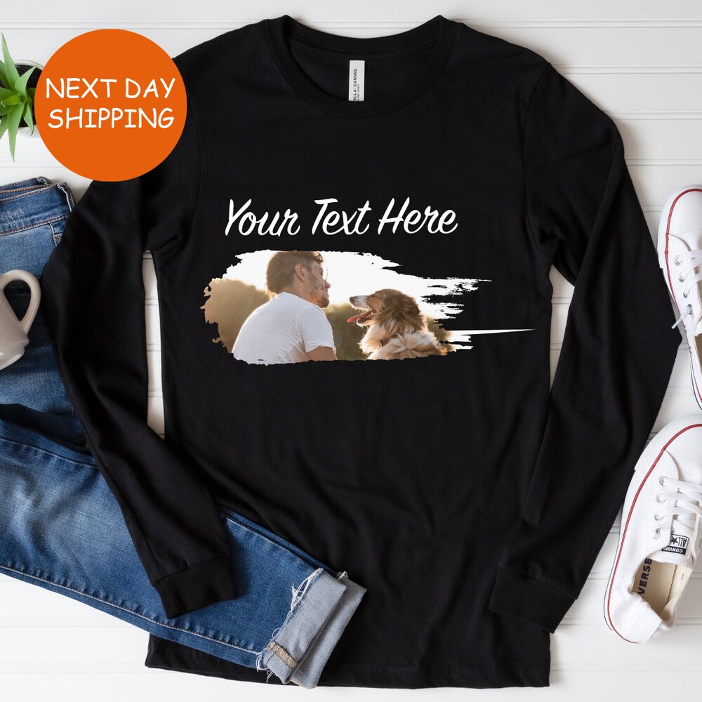 Shirtless Style Custom Photo Long Sleeve Shirt, Personalized Long Sleeve Tshirt, Custom Front Print Long Sleeve Shirt, Add Your Photo To Your Long Sleeve