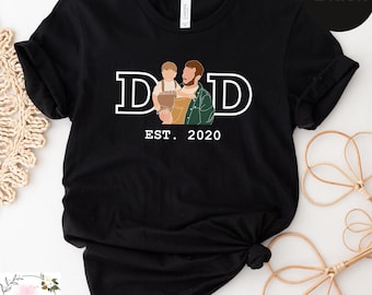 Personalized Dad Portrait Shirt, Custom Line Art Tee, Custom Portrait Outline Shirt For Him Father’s Day, Custom Family Portrait Shirt