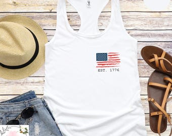 Retro American Flag Tank Top, 4th of July Shirt, Star American Graphic Tee, Red White and Blue Tank Top, Independence Day Tank Top