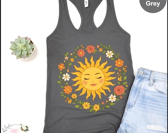 Spiritual Bohemian Sun Tank Top, Vintage Women Tanktop, Floral Hippie Shirt