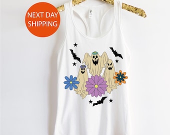 Floral Ghost Halloween Tank Top, Spooky Season Tank Top, Halloween Party Tank Top, Pumpkin Tank Top, Next Level