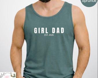 Custom Minimalist Girl Dad Tank Top, Custom EST Fathers Day Tank Top, Dad Life Tank Top
