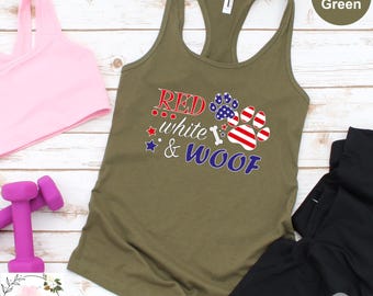 Red White and Woof Tank Top, Independence Day Tank Top, 4th of July Tank Top, Dog Lover Tank Top, Patriotic Tank Top,Red White Blue Tank Top