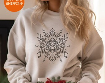 Snowflake Sweatshirt, Christmas Hoodie, Holiday Party Tops, Women Christmas, Snowflake Winter Sweatshirt, Mom Gift Shirt
