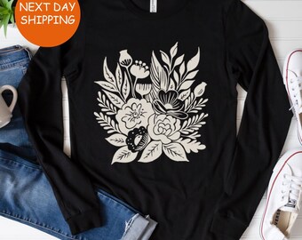 Thanks Giving Long sleeve, Boho Christian Shirt For Women, Floral Tee, Faith Based Jesus Apparel, Girls Religious Gift