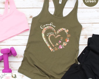 Custom Grandma Heart with Grandkids Names Tank Top, Mom Heart Tank Top, Personalized Grandma Heart Tank Top, First Mom Now Grandma Tank Top