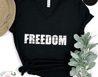 Distressed Freedom V-Neck T-Shirt - Patriotic USA Tee